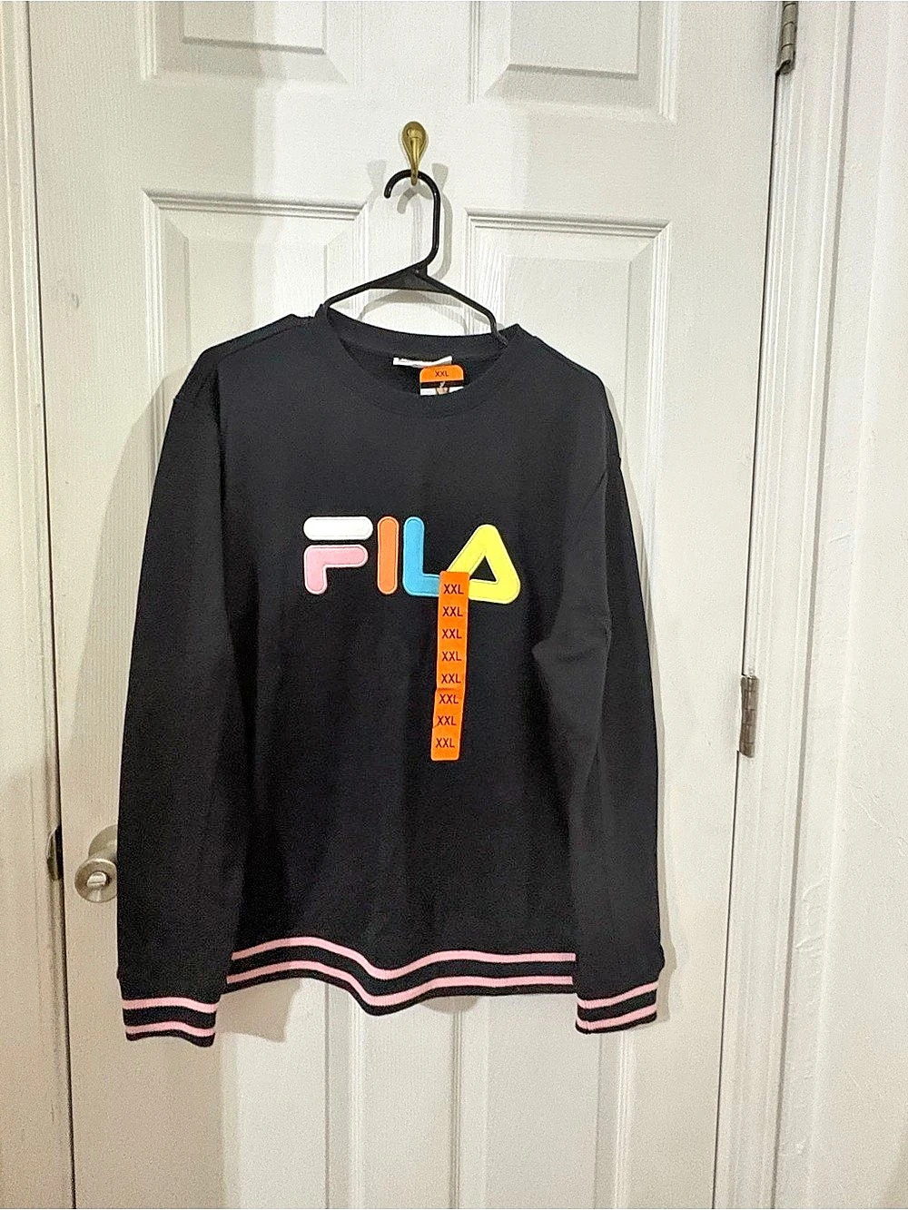 Fila Ladies French Terry Crewneck Sweatshirt Color Block Black & Pink XXL